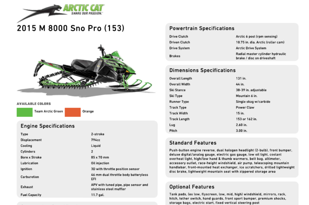 2015 Arctic Cat M 8000 153" SP OS green Schneemobil Gebraucht